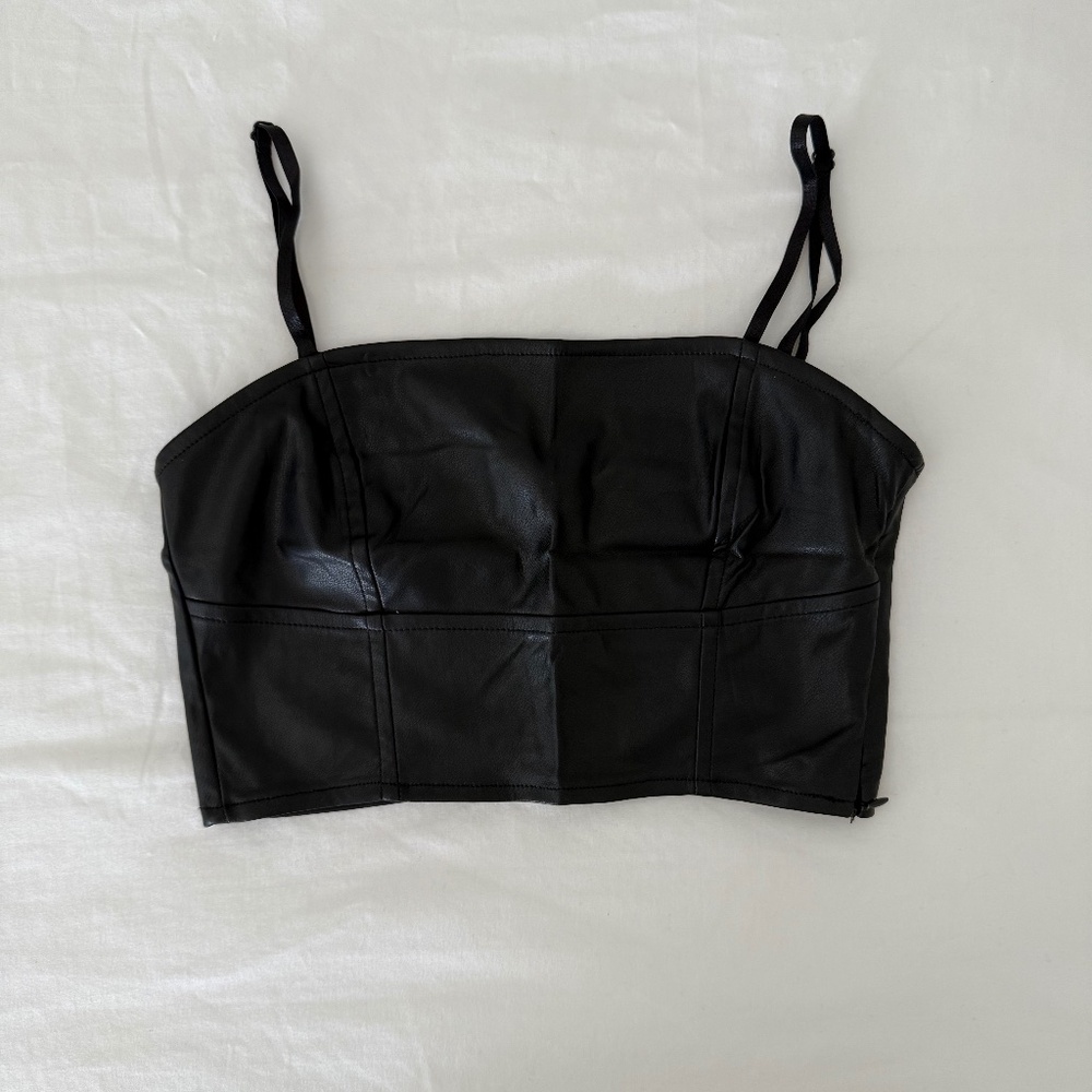 Faux leather cropped corset tank